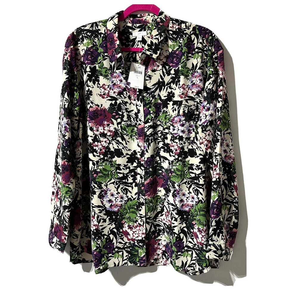 J Jill Shirt Top Button Front Floral Women’s Size L Large NWT